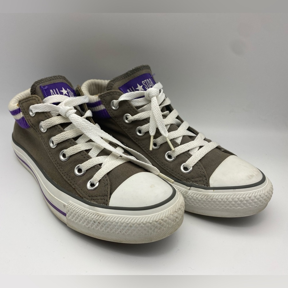Converse All Star grey and purple low-top sneaker with sock trim